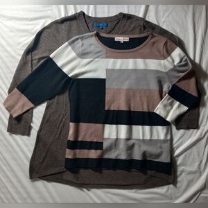 2 Piece Bundle Long Brown And Color block Sweaters Women's XL